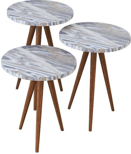 Кръгла Помощна маса Bisi Дървена Grey / Marble face 3бр Ш33.5xД33.5xВ52см.