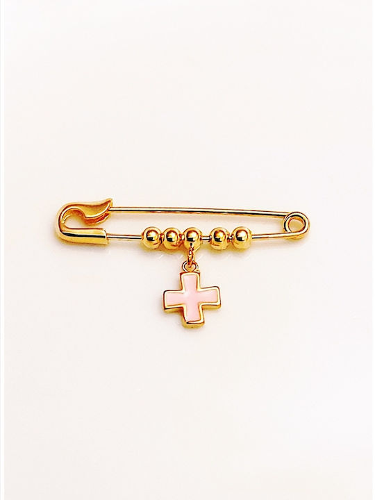 Child Safety Pin made of Gold Plated Silver with Cross