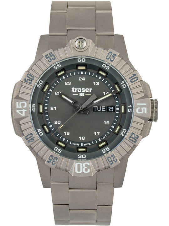 Traser Ανδρικό Ρολόι 46mm Μπαταρίας με Ασημί Με...
