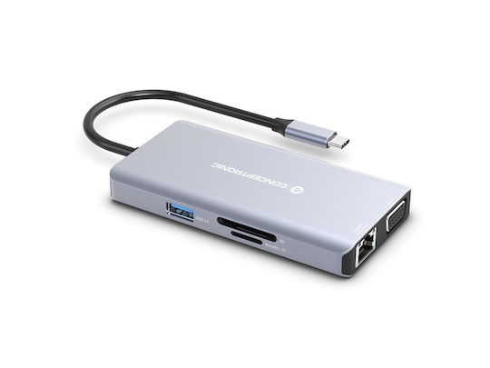 Conceptronic USB-C Докинг станция с HDMI 4K PD Етърнет Сив (DONN20G)