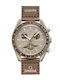Swatch Moonswatch Mission to Saturn Men's Watch Battery with Brown Fabric Strap