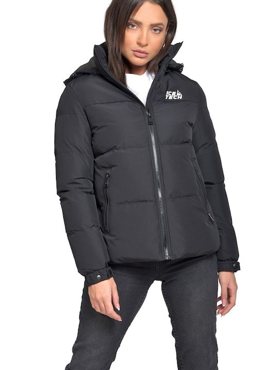 Ice Tech Women's Short Puffer Jacket for Winter BLACK