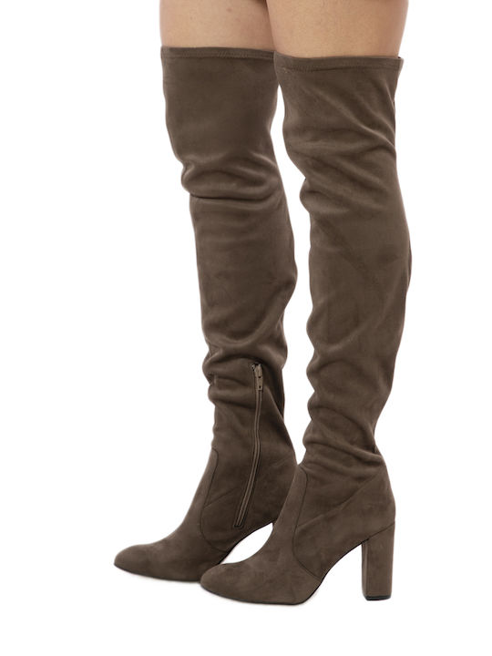 Leder Damenstiefel Über dem Knie Braun
