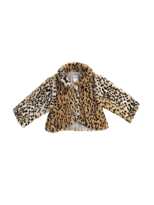 Catimini Kids Fur Coat Long with Lining Beige Faux