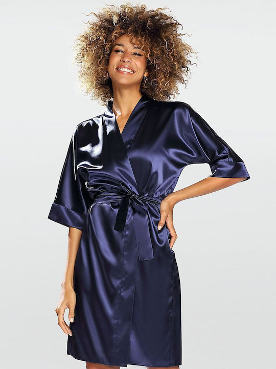 Dark blue 2025 silk robe