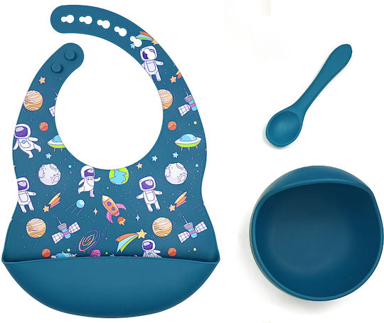 Queen Mother Silicone Baby & Kids Feeding Set with Anti-Slip Base Blue 4 Pieces for 6+ Months