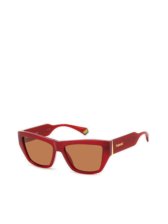 Polaroid Women's Sunglasses with Red Plastic Frame and Brown Polarized Lens PLD6210/S/X C9A/HE