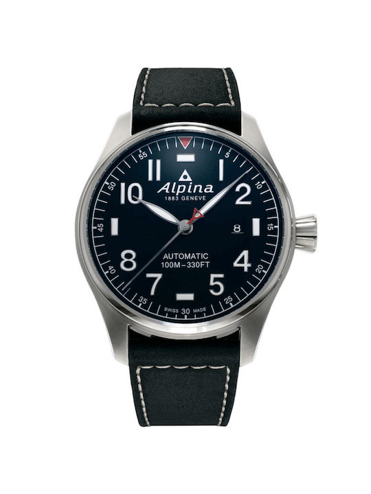 Alpina Startimer Ceas Baterie cu Negru Brățară din piele