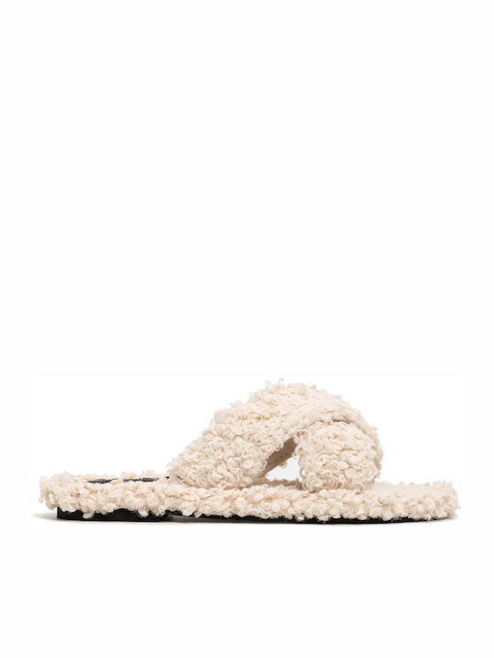 Tsoukalas Winter Damen Hausschuhe mit Fell Beige