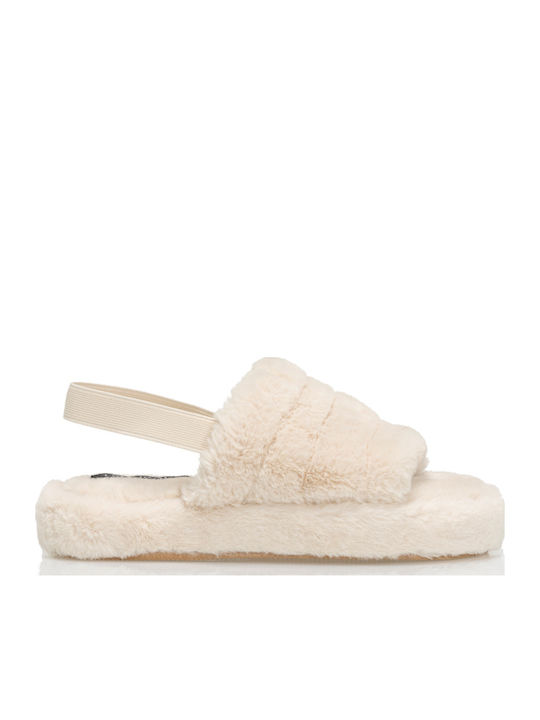 Tsoukalas Winter Damen Hausschuhe mit Fell Beige