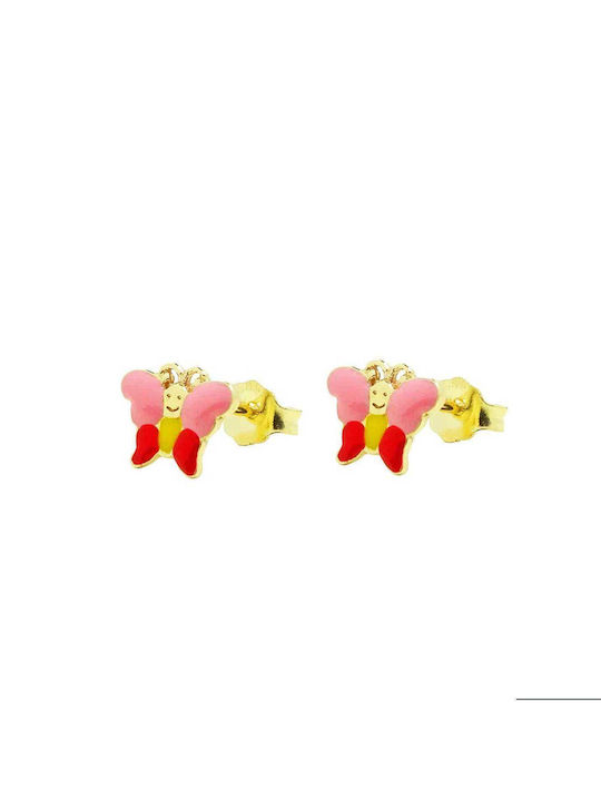 Παιδικά Σκουλαρίκια Καρφωτά Πεταλούδες από Χρυσό 14K Κόκκινο-Ροζ