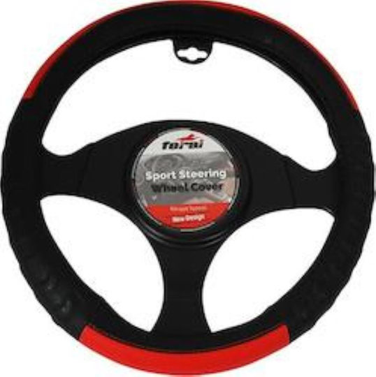 Feral Car Steering Wheel Cover with Diameter 38cm made of Leatherette Black with Red Stitching 12228