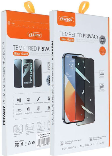 Veason Privacy Full Face Tempered Glass Μαύρο (iPhone 15 Pro Max)