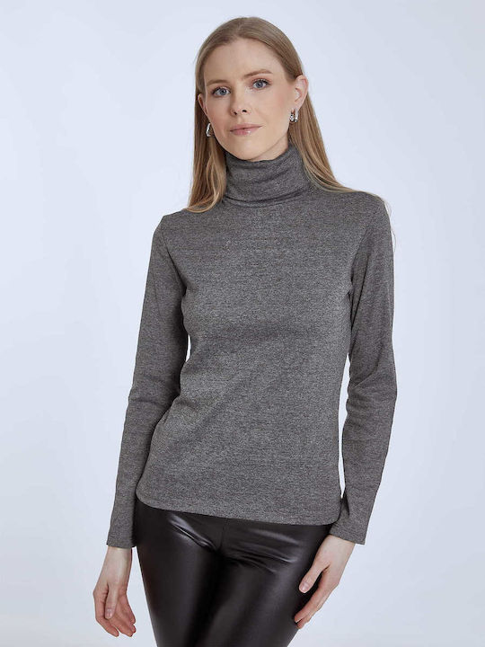 Celestino Long-sleeved Women's Pullover Cotton Turtleneck Gray