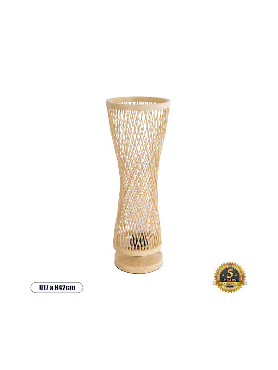 GloboStar Rowan Holz Tischlampe für Fassung E27 mit Beige Schirm und Basis