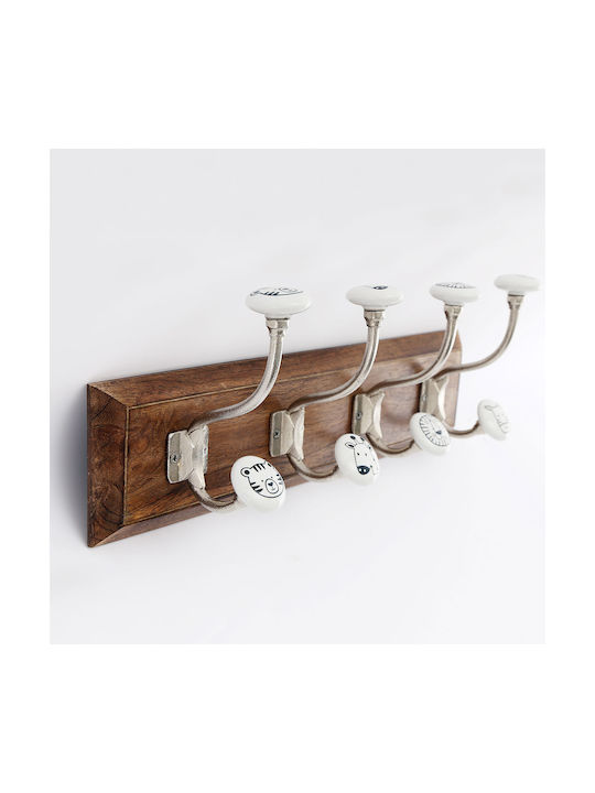 Decostar Wooden Kids Wall Hanger with Hooks Coffee 45x10cm