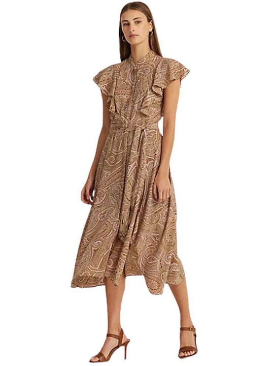 Ralph Lauren Midi Σεμιζιέ Φόρεμα TAN/CREAM/PINK