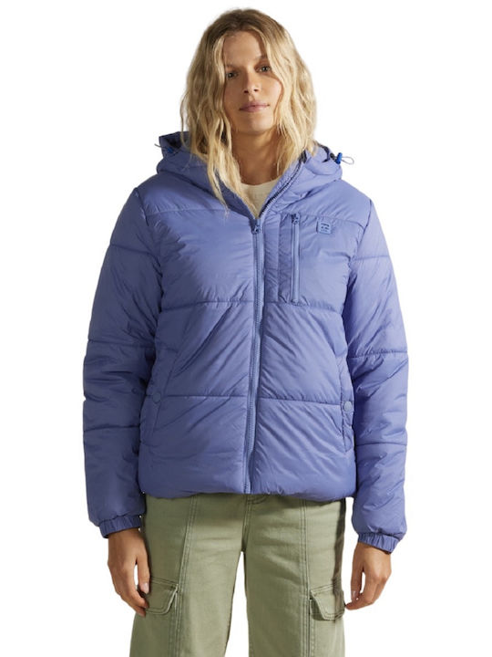 Billabong Transport Women's Short Puffer Jacket Waterproof for Winter with Hood Purple