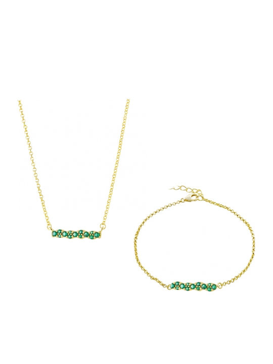 Loisir Cosmic Set with Necklace & Bracelet from Silver Gold Plated with Stones