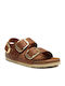 Milano Big Buckle Leather Women's Flat Sandals in Brown Color Narrow Fit