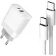XO Φορτιστής με Θύρα USB-A και Θύρα USB-C και Καλώδιο USB-C - USB-C 20W Power Delivery / Quick Charge 3.0 Λευκός (L64)