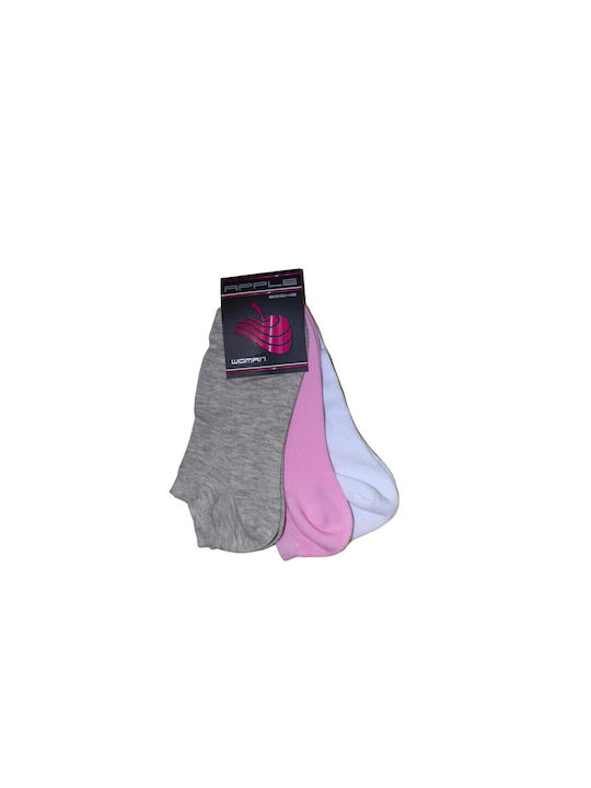 Apple Boxer 0640103l Women's Solid Color Socks White/Pink/Grey 3Pack