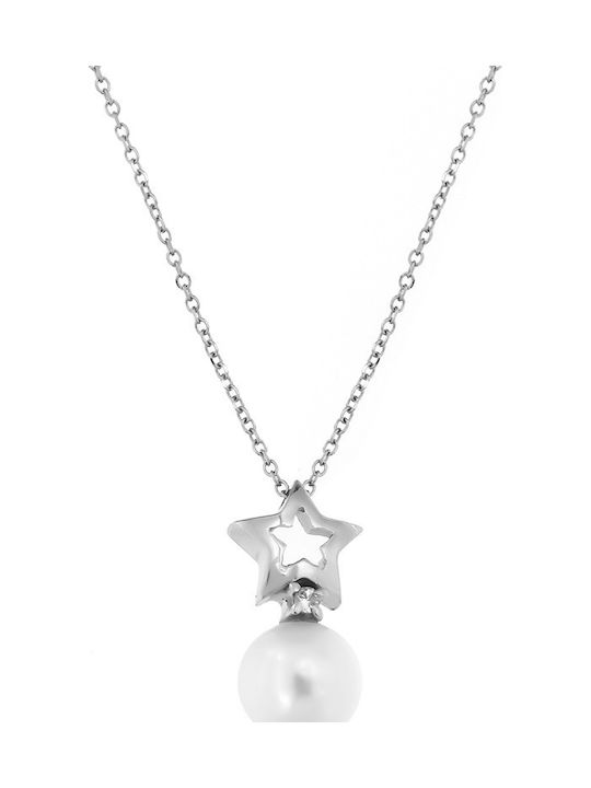 Halskette mit Design Stern aus Gold 14K mit Perlen