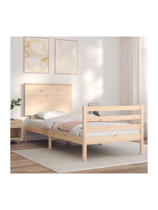 Κρεβάτι Μονό από Μασίφ Ξύλο Καφέ με Τάβλες για Στρώμα 75x190cm