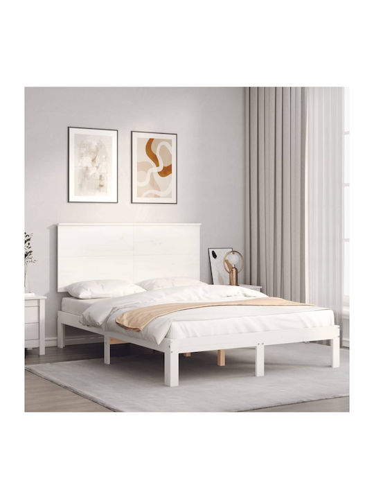 Κρεβάτι Ημίδιπλο από Μασίφ Ξύλο Λευκό με Τάβλες για Στρώμα 120x190cm