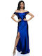 RichgirlBoudoir Maxi Evening Dress Satin with Slit Blue