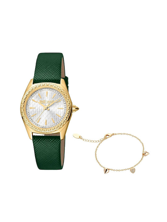 Just Cavalli Glam Uhr mit Grün Lederarmband