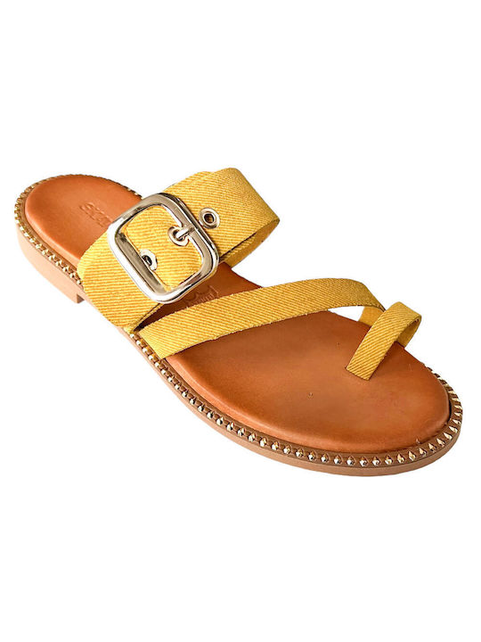 Gkavogiannis Sandals Δερμάτινα Γυναικεία Σανδάλια σε Κίτρινο Χρώμα