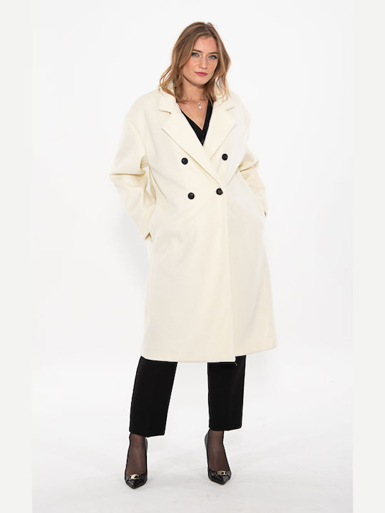Korinas Fashion Γυναικείο Λευκό Παλτό με Κουμπιά