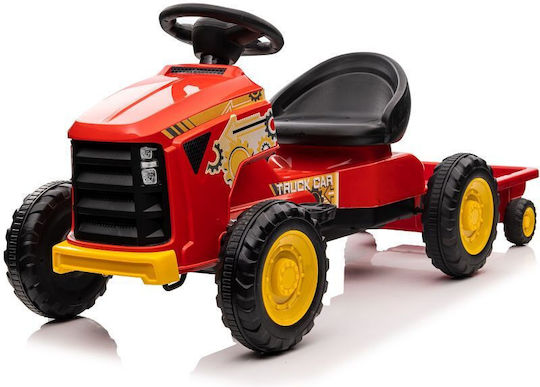 Tractor pentru copii De la picior la podea cu caruta si pedala Roșu
