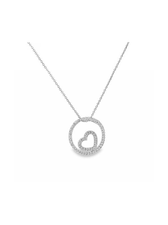 Xryseio Necklace with design Heart from White Gold 18k with Diamond