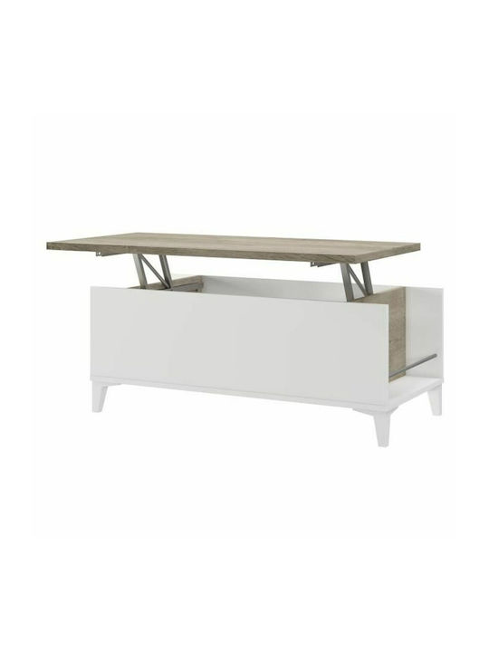 Eik Rectangular Wooden Coffee Table with Lift Top White L100xW50xH42cm