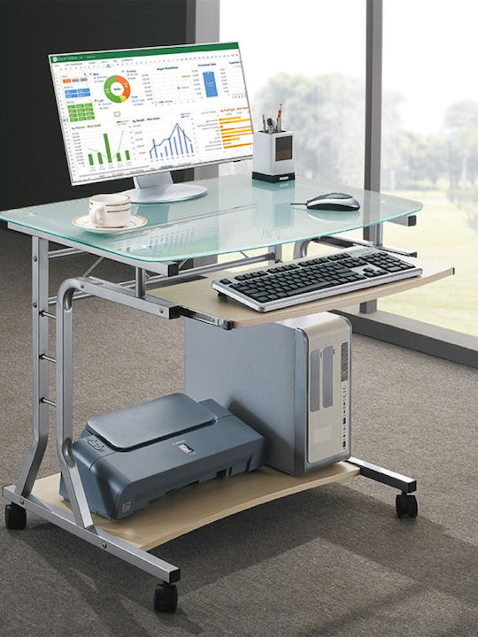 Computer Office Wooden Brown with Metal Legs 75x60x75cm