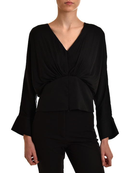 Women's Blouse Satin Long Sleeve Black