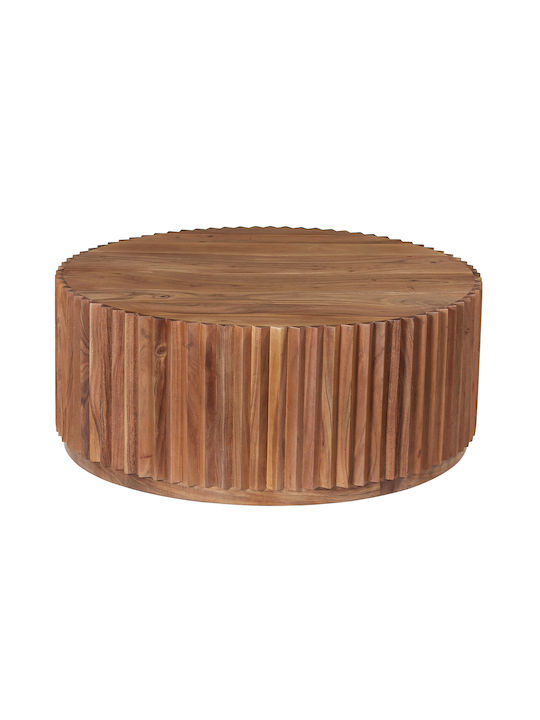 Round Central Coffee Table Sedge Made of Solid Acacia Wood Natural M90xP90xH38cm