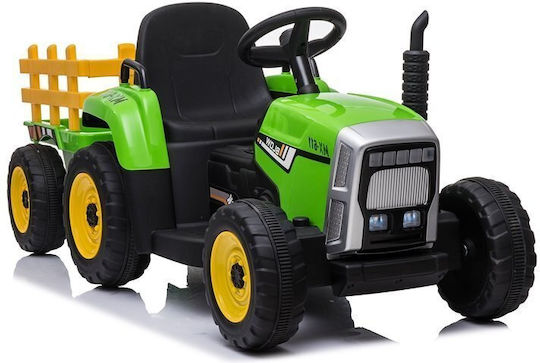 Kids 12V Electric Ride On Tractor with Trailer Green