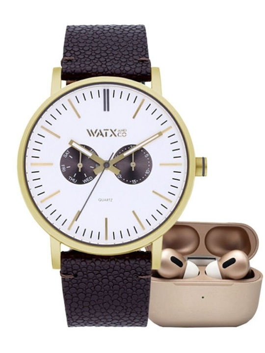 WATX & CO Ανδρικό Ρολόι 44mm Μπαταρίας με Μαύρο Δερμάτινο Λουράκι
