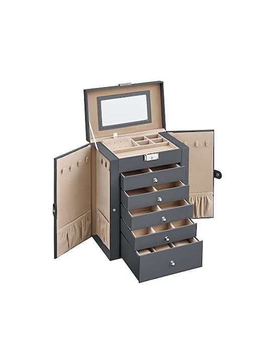 Songmics Casetă Metalică Pentru Bijuterii cu Sertar și Oglindă 26x15.5x32cm