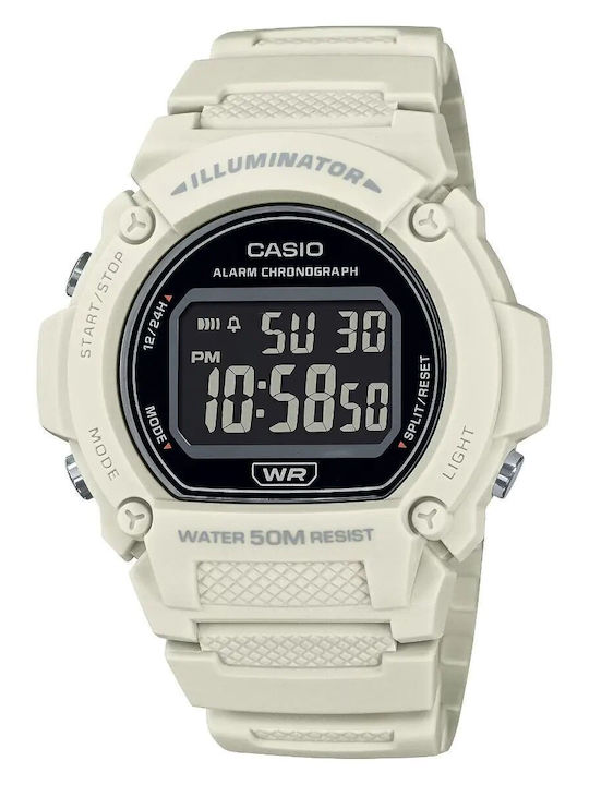 Casio Ψηφιακό Ανδρικό Ρολόι 47mm Μπαταρίας με Λευκό Καουτσούκ Λουράκι