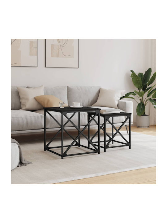 Set Zigon Pătrat Din Lemn Negru 2 Buc M50xL50xÎ52,5cm