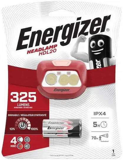 Energizer Flashlight LED IPX4 with Maximum Brightness 325lm Headlight Red