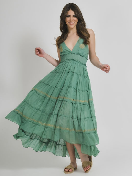 Ble Resort Collection Maxi Φόρεμα με Βολάν Πράσινο-λαδί