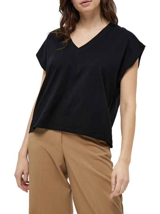 Peppercorn Damen Oversized T-shirt mit V-Ausschnitt Schwarz