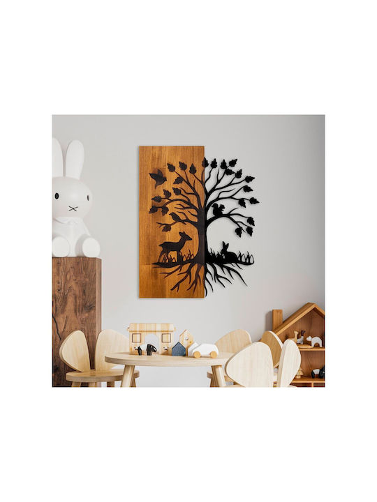 Asir Group 3D Mixed Art Nature Handmade Black Wooden Wall Decor 58x3x46cm