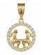 Близнаци Charm Зодиакален Знак Близнаци от Жълто Злато 14 Карата с Зиркон