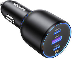 Ugreen Car Phone Charger Black with 1x USB Ports 2x Type-C Ports